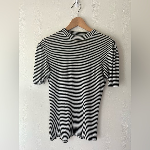 Albion Puff Sleeve Tee, White and Black Stripe - Picture 2 of 5